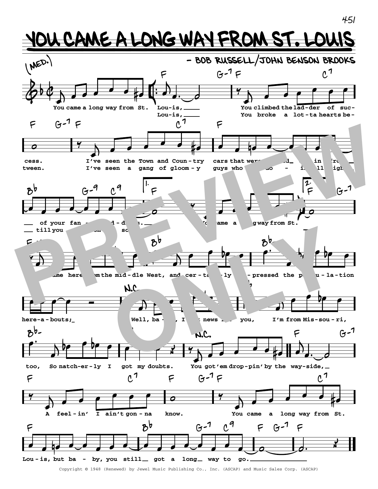 Bob Russell You Came A Long Way From St. Louis (High Voice) Sheet Music Notes & Chords for Real Book – Melody, Lyrics & Chords - Download or Print PDF