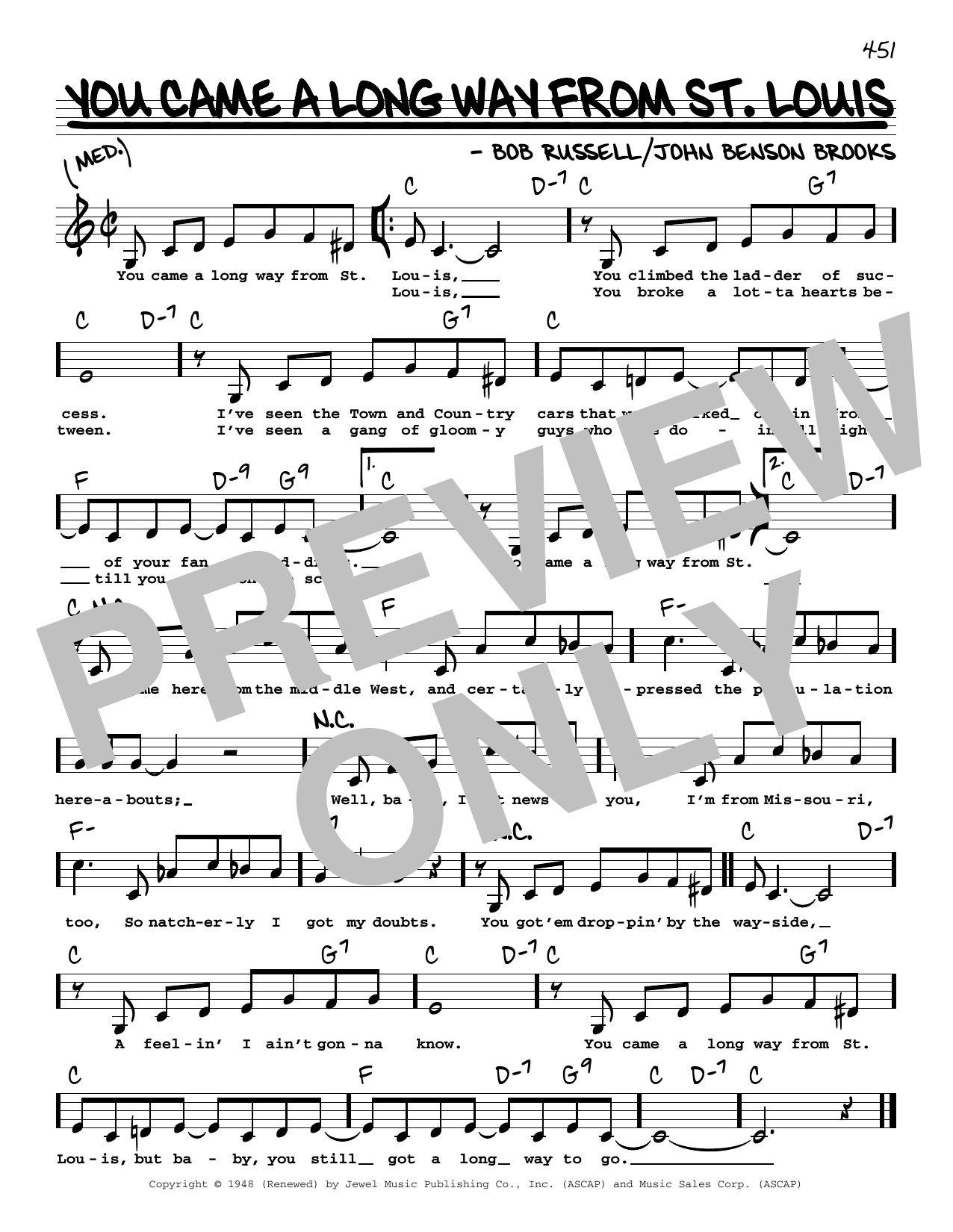Bob Russell You Came A Long Way From St. Louis (Low Voice) Sheet Music Notes & Chords for Real Book – Melody, Lyrics & Chords - Download or Print PDF