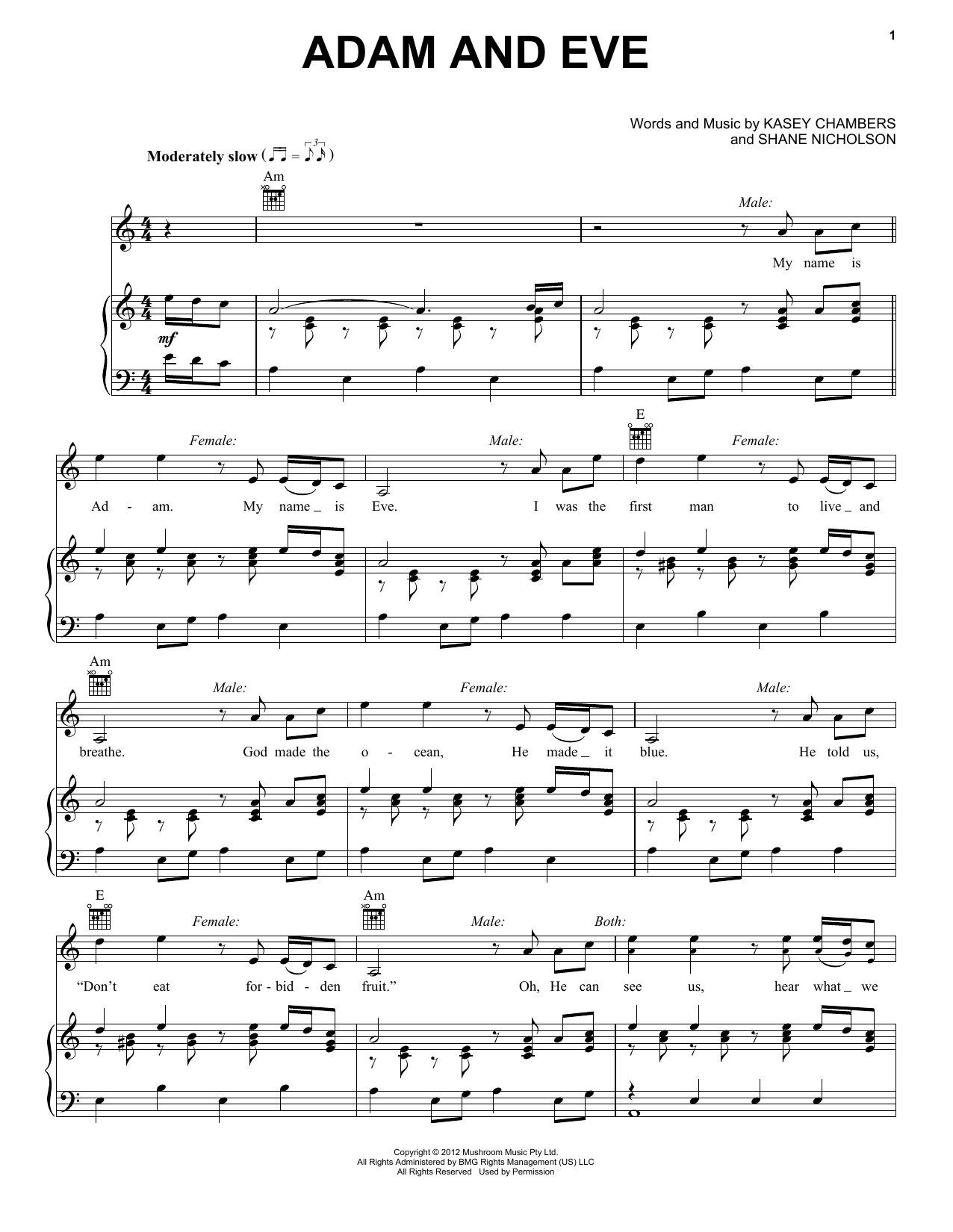 Bob Seger Adam And Eve Sheet Music Notes & Chords for Piano, Vocal & Guitar (Right-Hand Melody) - Download or Print PDF