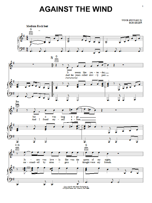 Bob Seger Against The Wind Sheet Music Notes & Chords for Easy Guitar - Download or Print PDF