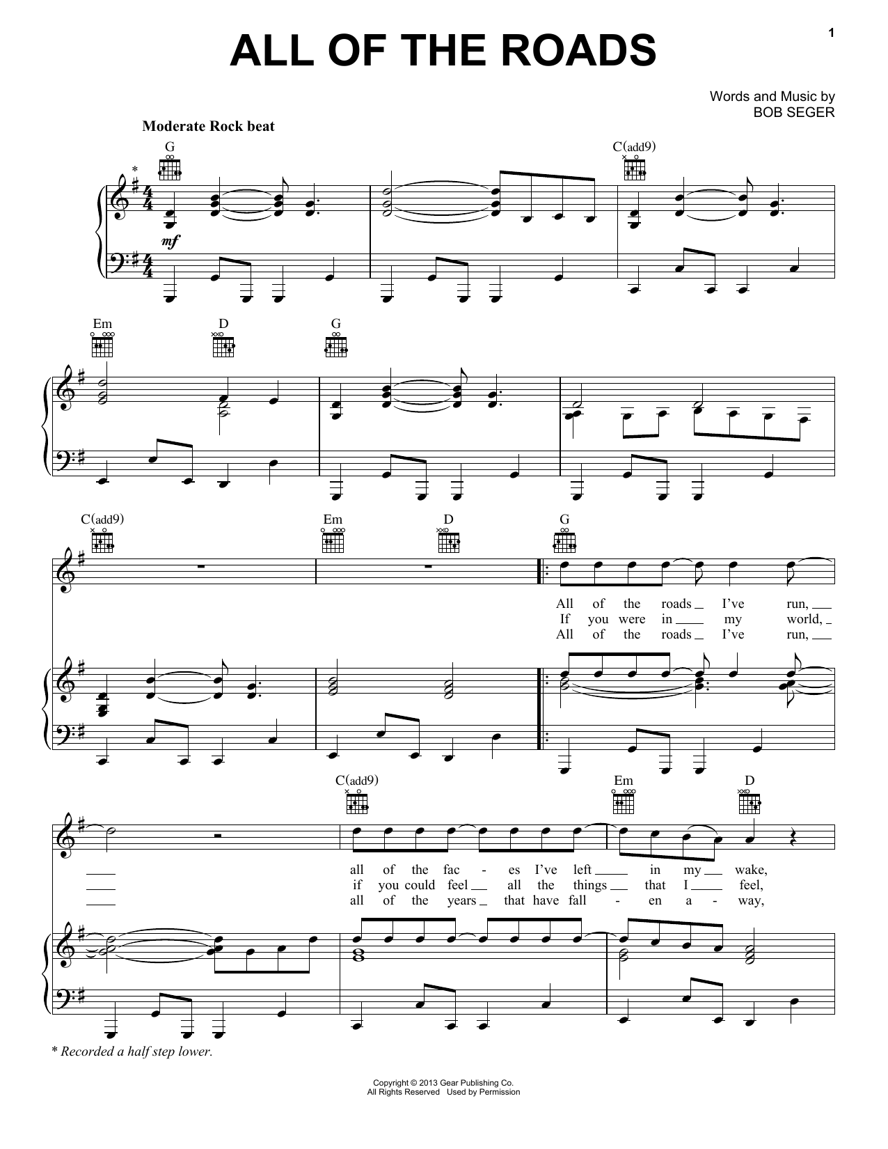 Bob Seger All Of The Roads Sheet Music Notes & Chords for Piano, Vocal & Guitar (Right-Hand Melody) - Download or Print PDF Bob Seger All Of The Roads Sheet Music Notes & Chords for Piano, Vocal & Guitar (Right-Hand Melody) - Download or Print PDF