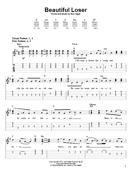 Bob Seger Beautiful Loser Sheet Music Notes & Chords for Ukulele - Download or Print PDF