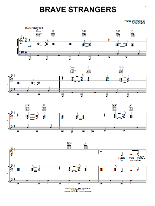 Bob Seger Brave Strangers Sheet Music Notes & Chords for Piano, Vocal & Guitar (Right-Hand Melody) - Download or Print PDF