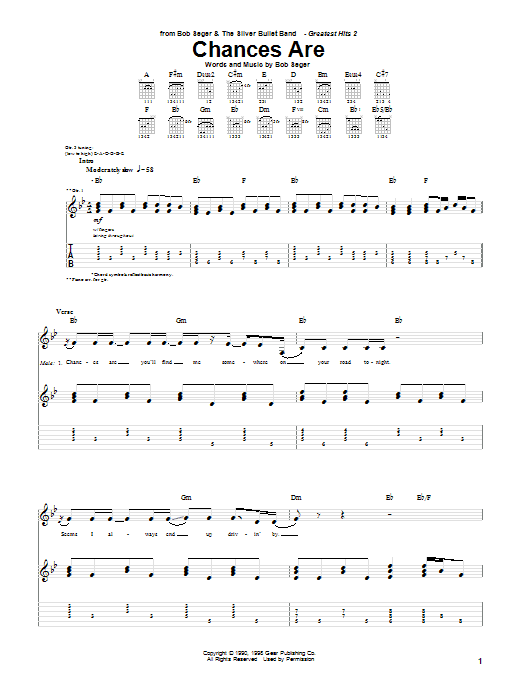 Bob Seger Chances Are Sheet Music Notes & Chords for Lyrics & Chords - Download or Print PDF Bob Seger Chances Are Sheet Music Notes & Chords for Lyrics & Chords - Download or Print PDF