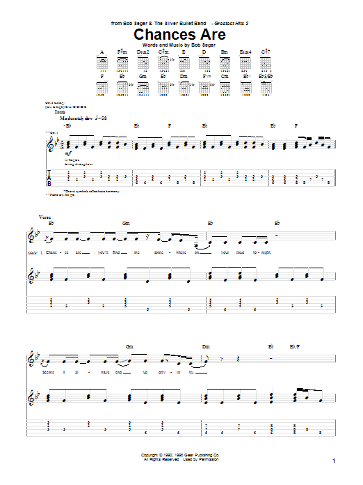 Bob Seger Chances Are Sheet Music Notes & Chords for Guitar Tab - Download or Print PDF