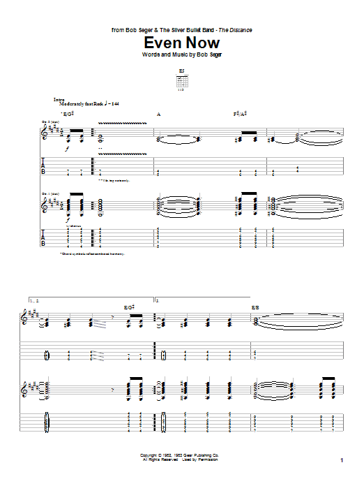 Bob Seger Even Now Sheet Music Notes & Chords for Lyrics & Chords - Download or Print PDF