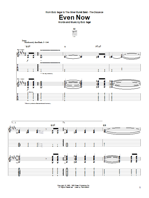 Bob Seger Even Now Sheet Music Notes & Chords for Guitar Tab - Download or Print PDF