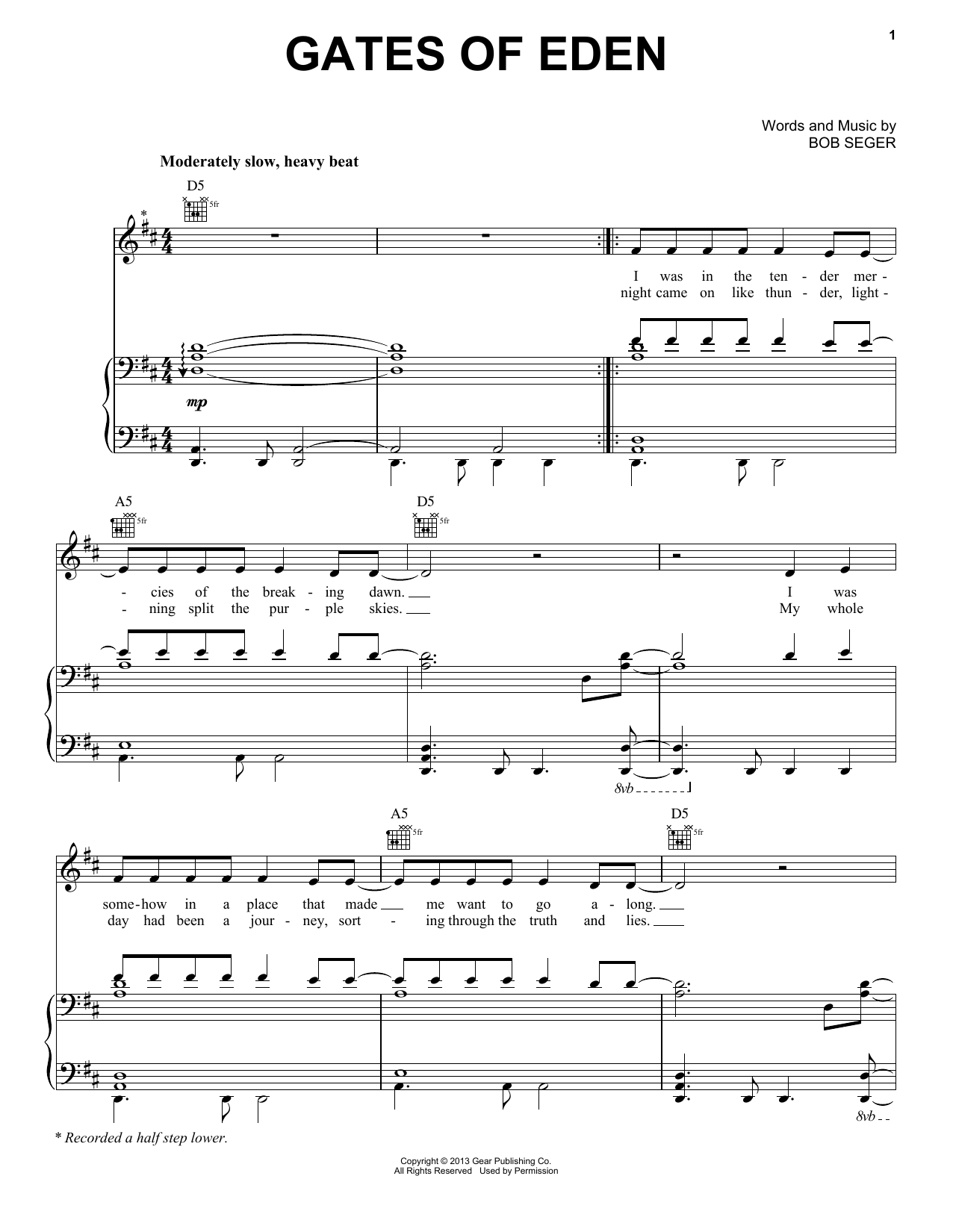 Bob Seger Gates Of Eden Sheet Music Notes & Chords for Piano, Vocal & Guitar (Right-Hand Melody) - Download or Print PDF Bob Seger Gates Of Eden Sheet Music Notes & Chords for Piano, Vocal & Guitar (Right-Hand Melody) - Download or Print PDF