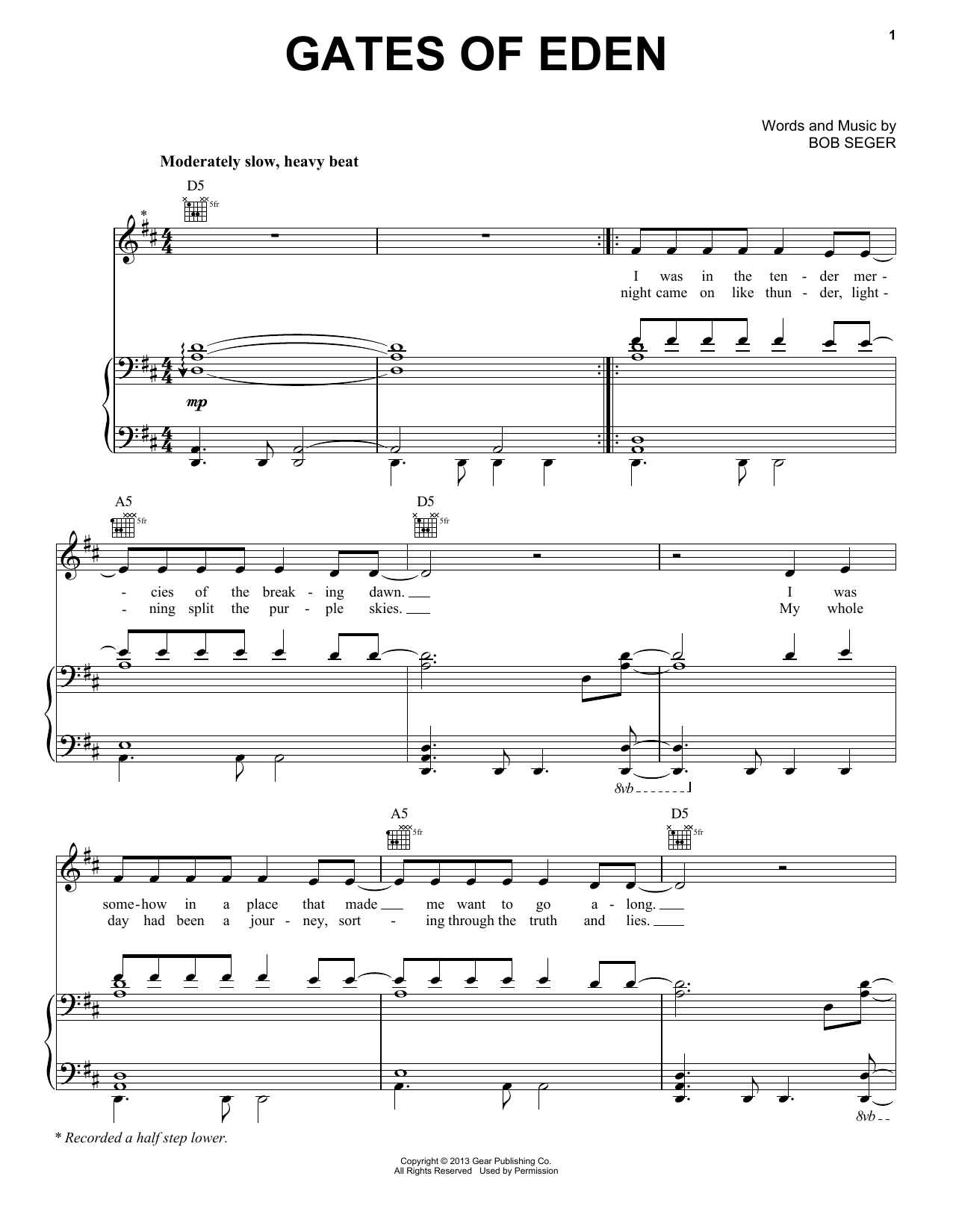 Bob Seger Gates Of Eden Sheet Music Notes & Chords for Piano, Vocal & Guitar (Right-Hand Melody) - Download or Print PDF
