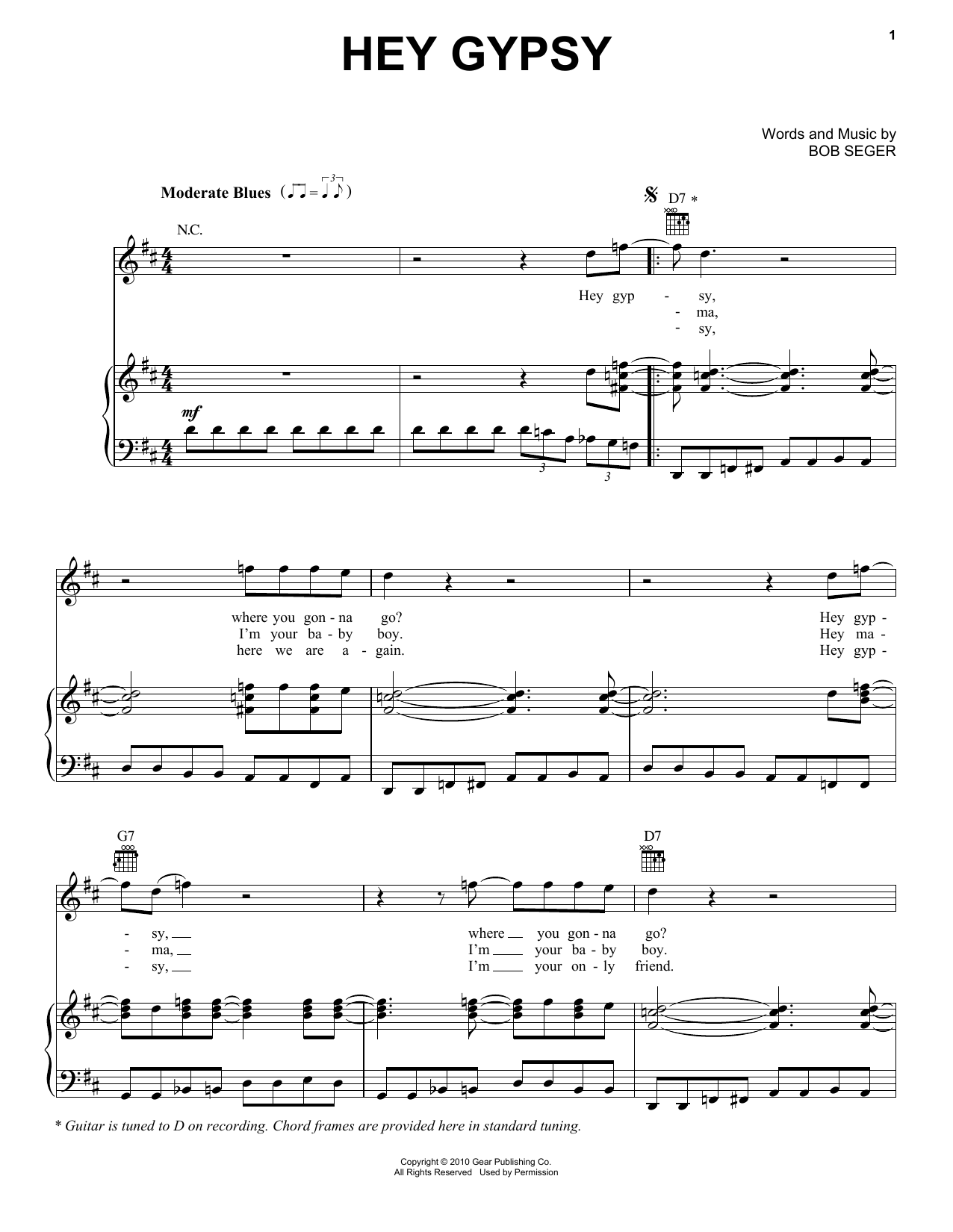 Bob Seger Hey Gypsy Sheet Music Notes & Chords for Piano, Vocal & Guitar (Right-Hand Melody) - Download or Print PDF