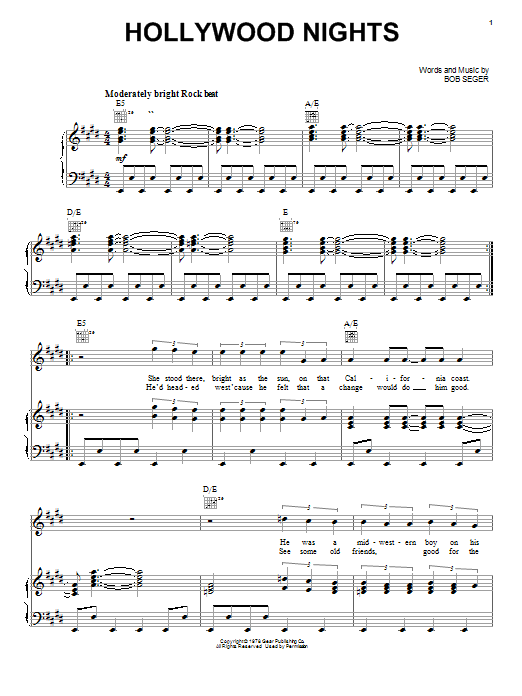 Bob Seger Hollywood Nights Sheet Music Notes & Chords for Real Book – Melody, Lyrics & Chords - Download or Print PDF