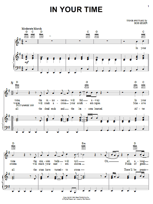 Bob Seger In Your Time Sheet Music Notes & Chords for Lyrics & Chords - Download or Print PDF