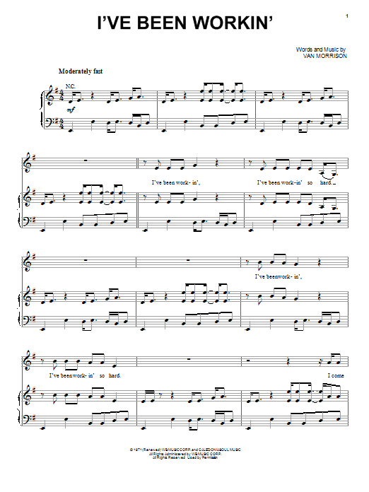 Bob Seger I've Been Workin' Sheet Music Notes & Chords for Piano, Vocal & Guitar (Right-Hand Melody) - Download or Print PDF