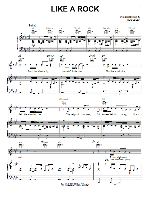 Bob Seger Like A Rock Sheet Music Notes & Chords for Clarinet - Download or Print PDF
