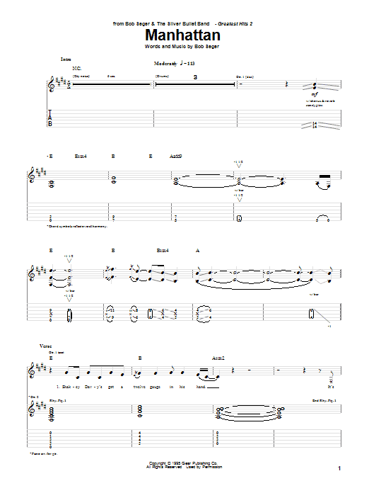 Bob Seger Manhattan Sheet Music Notes & Chords for Piano, Vocal & Guitar (Right-Hand Melody) - Download or Print PDF Bob Seger Manhattan Sheet Music Notes & Chords for Piano, Vocal & Guitar (Right-Hand Melody) - Download or Print PDF