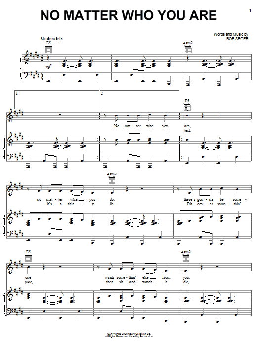 Bob Seger No Matter Who You Are Sheet Music Notes & Chords for Piano, Vocal & Guitar (Right-Hand Melody) - Download or Print PDF Bob Seger No Matter Who You Are Sheet Music Notes & Chords for Piano, Vocal & Guitar (Right-Hand Melody) - Download or Print PDF