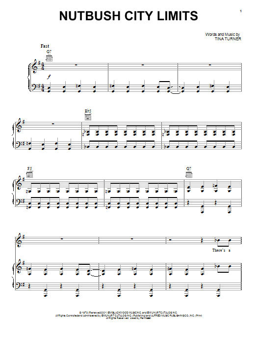 Bob Seger Nutbush City Limits Sheet Music Notes & Chords for Piano, Vocal & Guitar (Right-Hand Melody) - Download or Print PDF