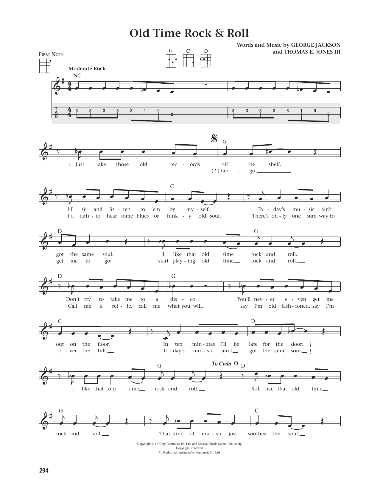 Bob Seger Old Time Rock & Roll (from The Daily Ukulele) (arr. Jim Beloff) Sheet Music Notes & Chords for Ukulele - Download or Print PDF