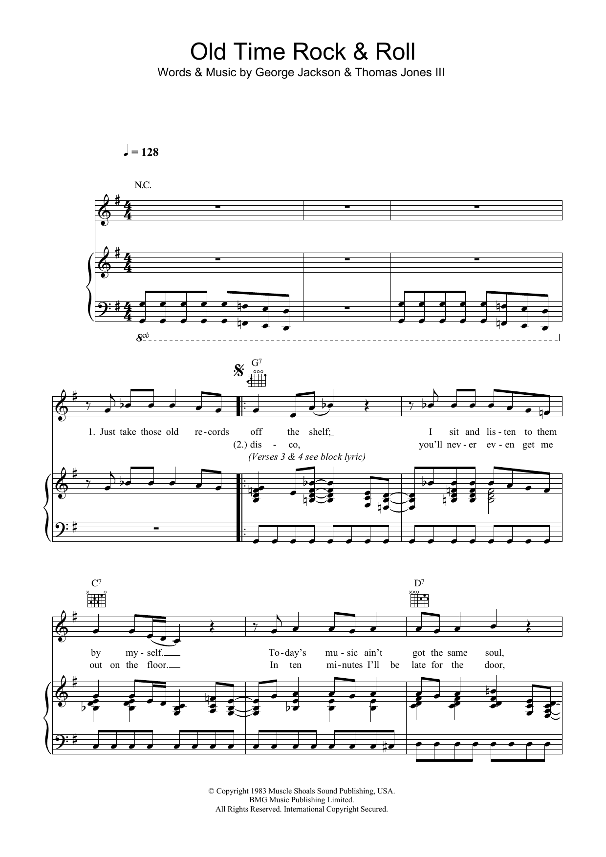Bob Seger Old Time Rock And Roll Sheet Music Notes & Chords for Piano, Vocal & Guitar (Right-Hand Melody) - Download or Print PDF