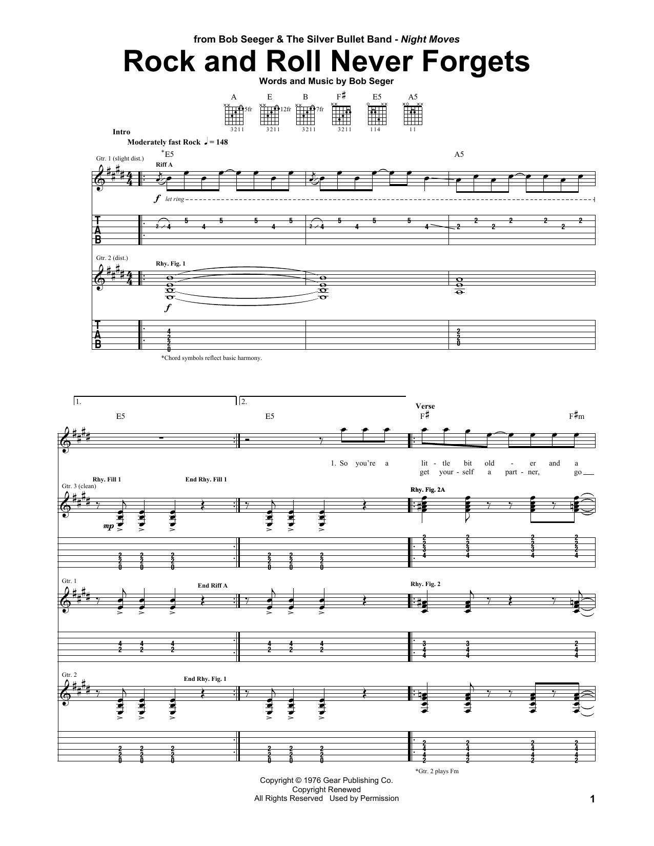 Bob Seger Rock And Roll Never Forgets Sheet Music Notes & Chords for Lyrics & Chords - Download or Print PDF