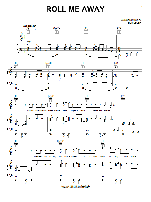 Bob Seger Roll Me Away Sheet Music Notes & Chords for Piano, Vocal & Guitar (Right-Hand Melody) - Download or Print PDF