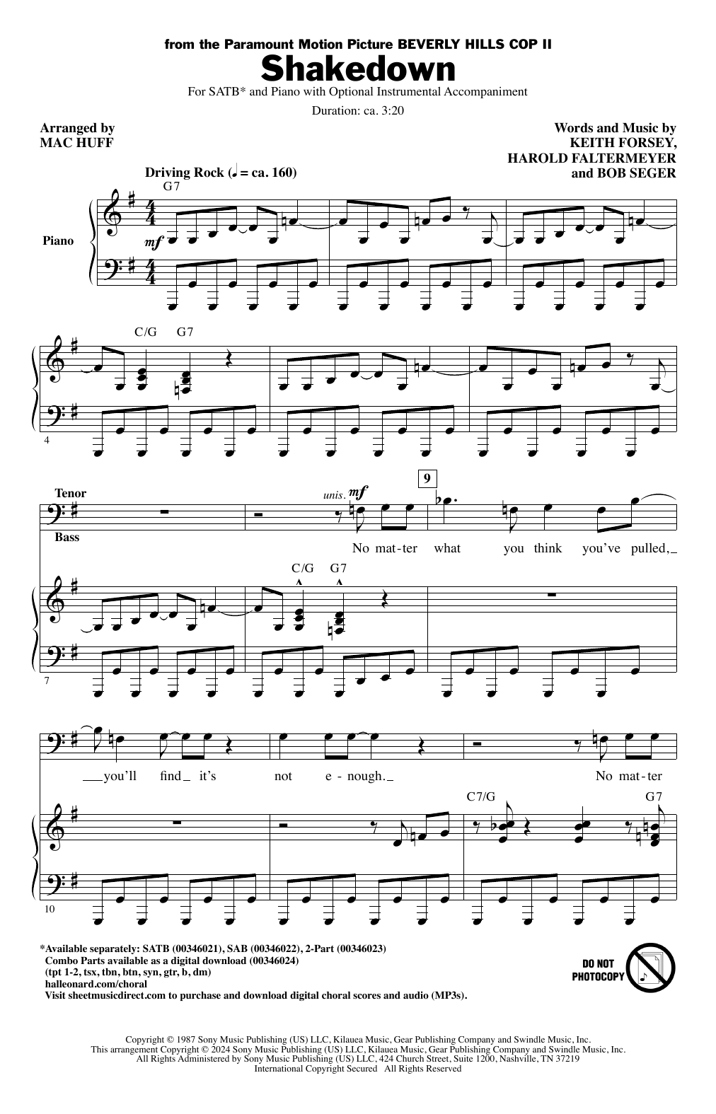 Bob Seger Shakedown (arr. Mac Huff) Sheet Music Notes & Chords for 2-Part Choir - Download or Print PDF