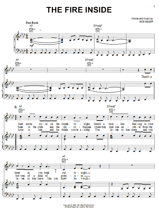 Bob Seger The Fire Inside Sheet Music Notes & Chords for Lyrics & Chords - Download or Print PDF