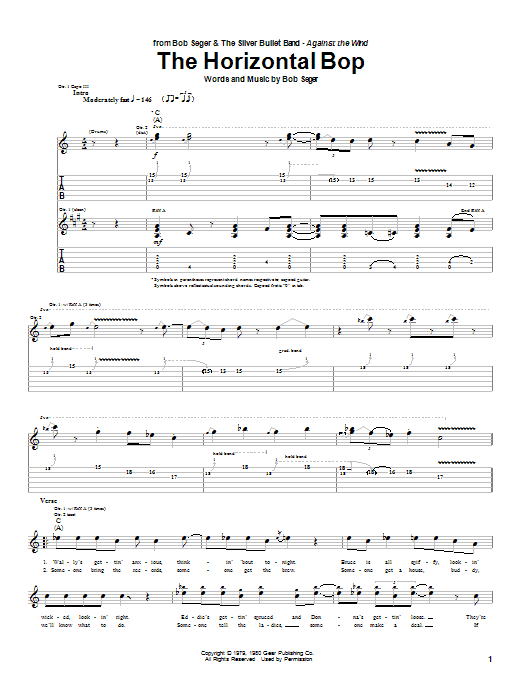 Bob Seger The Horizontal Bop Sheet Music Notes & Chords for Guitar Tab - Download or Print PDF Bob Seger The Horizontal Bop Sheet Music Notes & Chords for Guitar Tab - Download or Print PDF