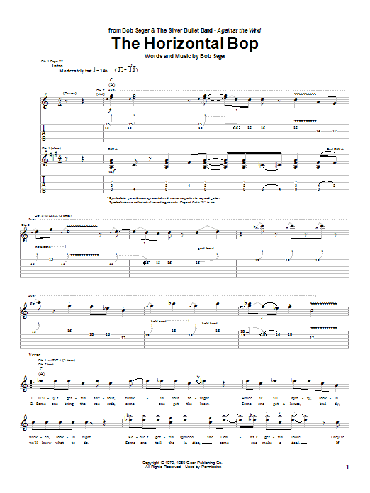 Bob Seger The Horizontal Bop Sheet Music Notes & Chords for Piano, Vocal & Guitar (Right-Hand Melody) - Download or Print PDF
