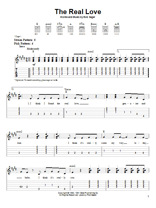 Bob Seger The Real Love Sheet Music Notes & Chords for Lyrics & Chords - Download or Print PDF