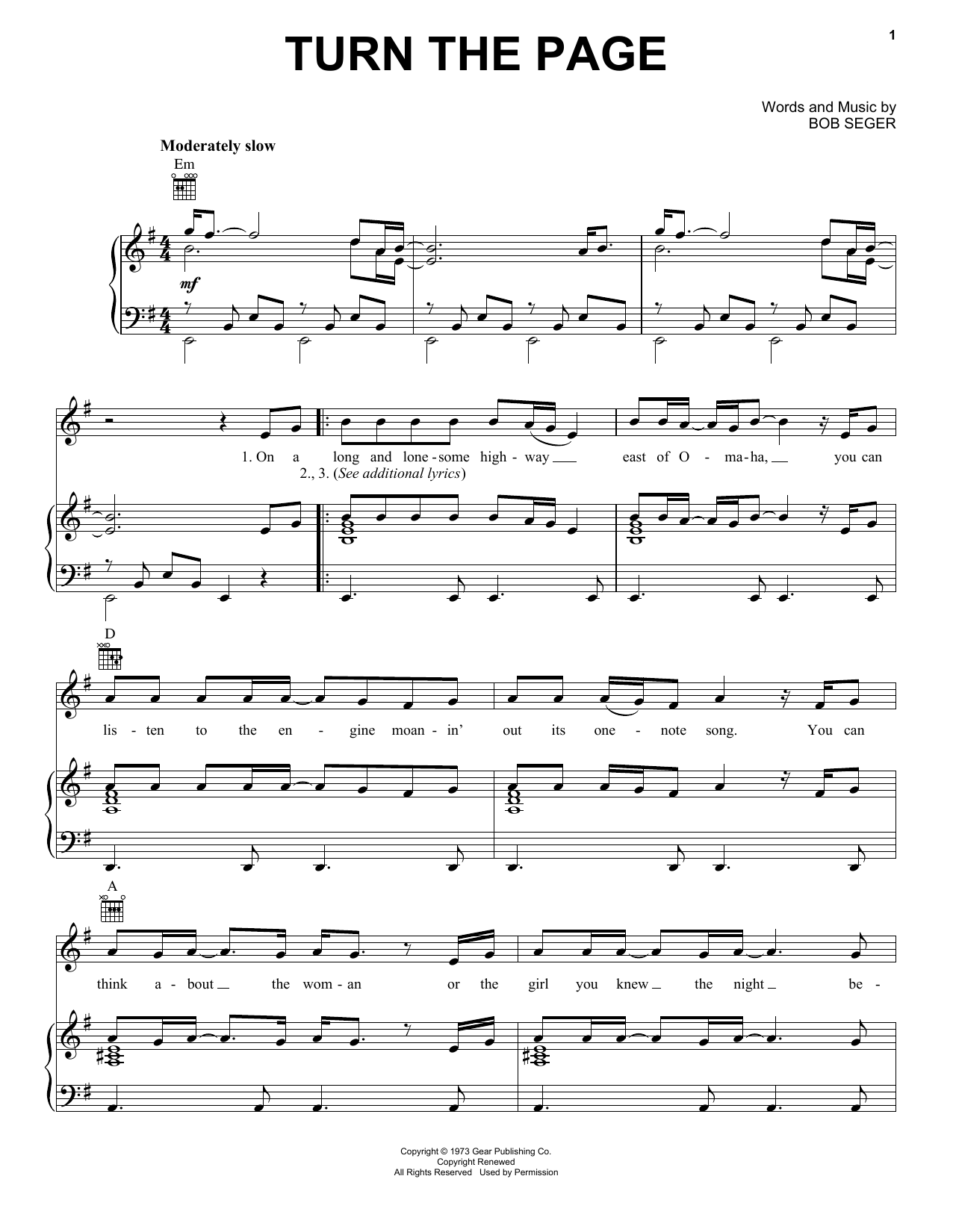 Bob Seger Turn The Page Sheet Music Notes & Chords for Lyrics & Chords - Download or Print PDF
