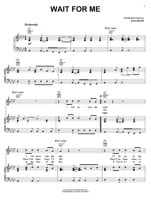 Bob Seger Wait For Me Sheet Music Notes & Chords for Lyrics & Chords - Download or Print PDF