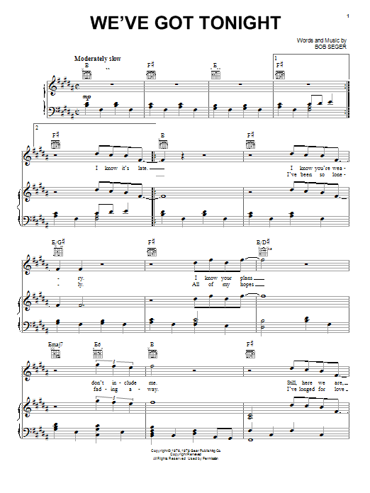 Bob Seger We've Got Tonight Sheet Music Notes & Chords for Cello Solo - Download or Print PDF