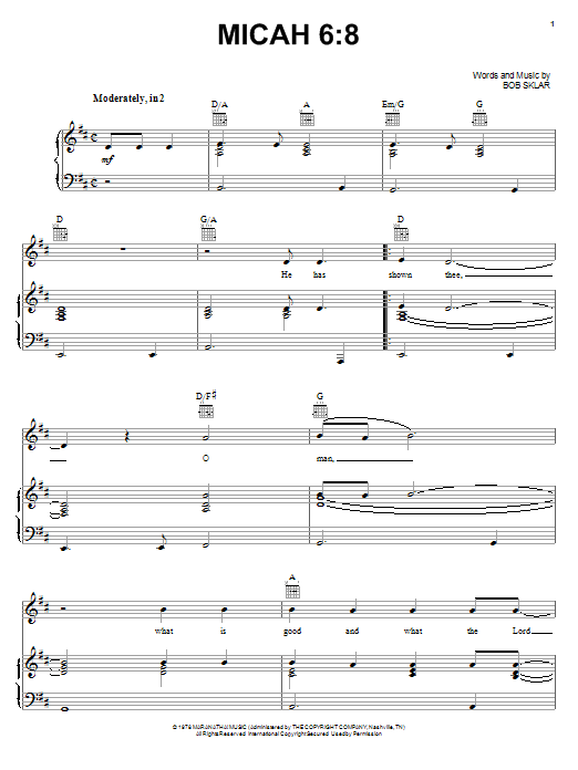 Bob Sklar Micah 6:8 Sheet Music Notes & Chords for Piano, Vocal & Guitar (Right-Hand Melody) - Download or Print PDF