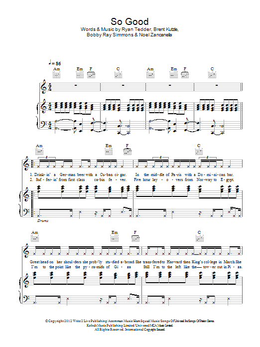B.o.B So Good Sheet Music Notes & Chords for Piano, Vocal & Guitar (Right-Hand Melody) - Download or Print PDF