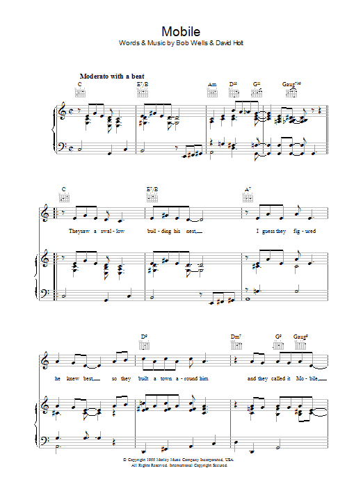 Bob Wells Mobile Sheet Music Notes & Chords for Piano, Vocal & Guitar (Right-Hand Melody) - Download or Print PDF