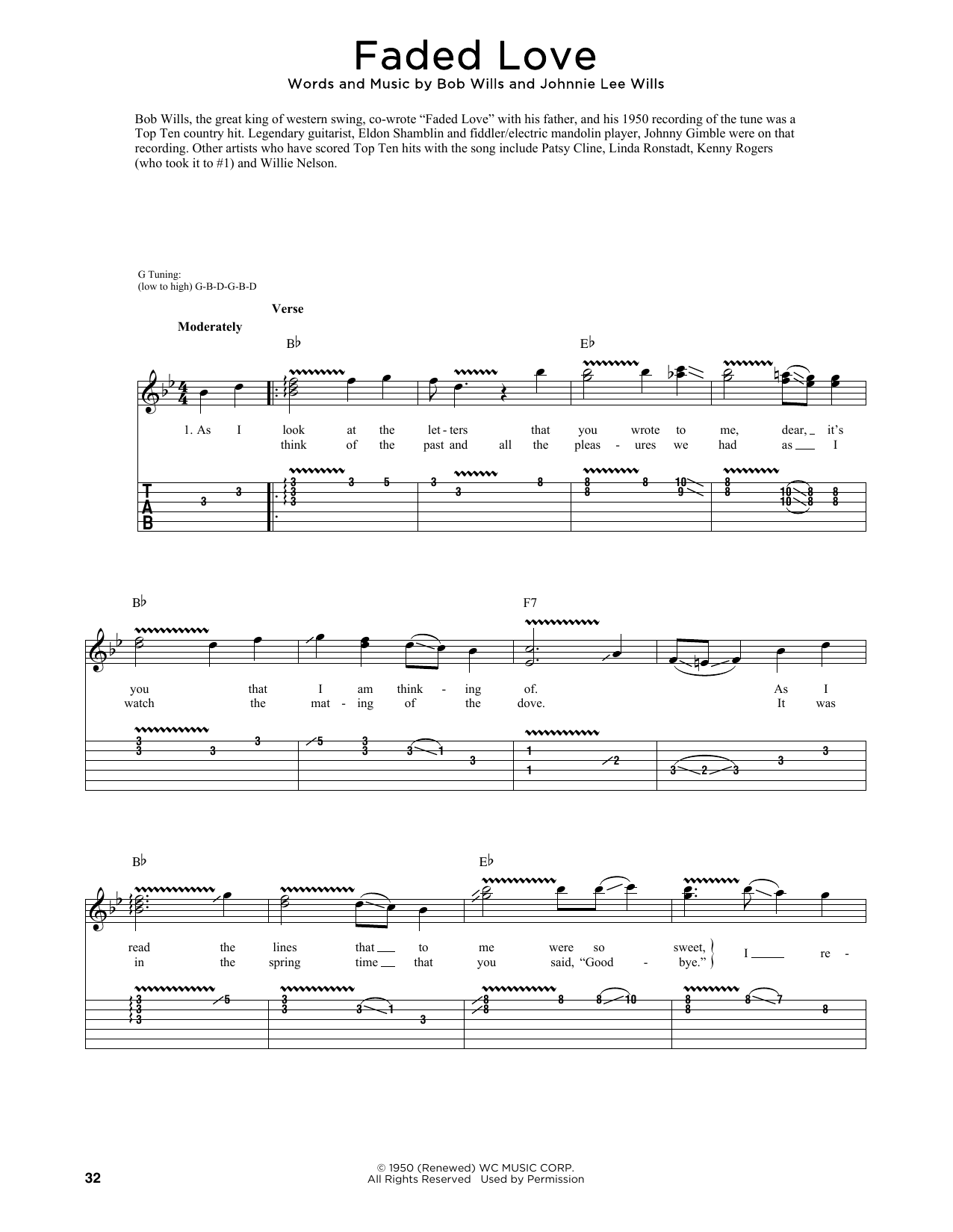 Bob Wills Faded Love (arr. Fred Sokolow) Sheet Music Notes & Chords for Guitar Tab - Download or Print PDF