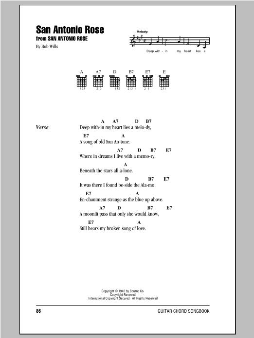 Bob Wills San Antonio Rose Sheet Music Notes & Chords for Lyrics & Chords - Download or Print PDF