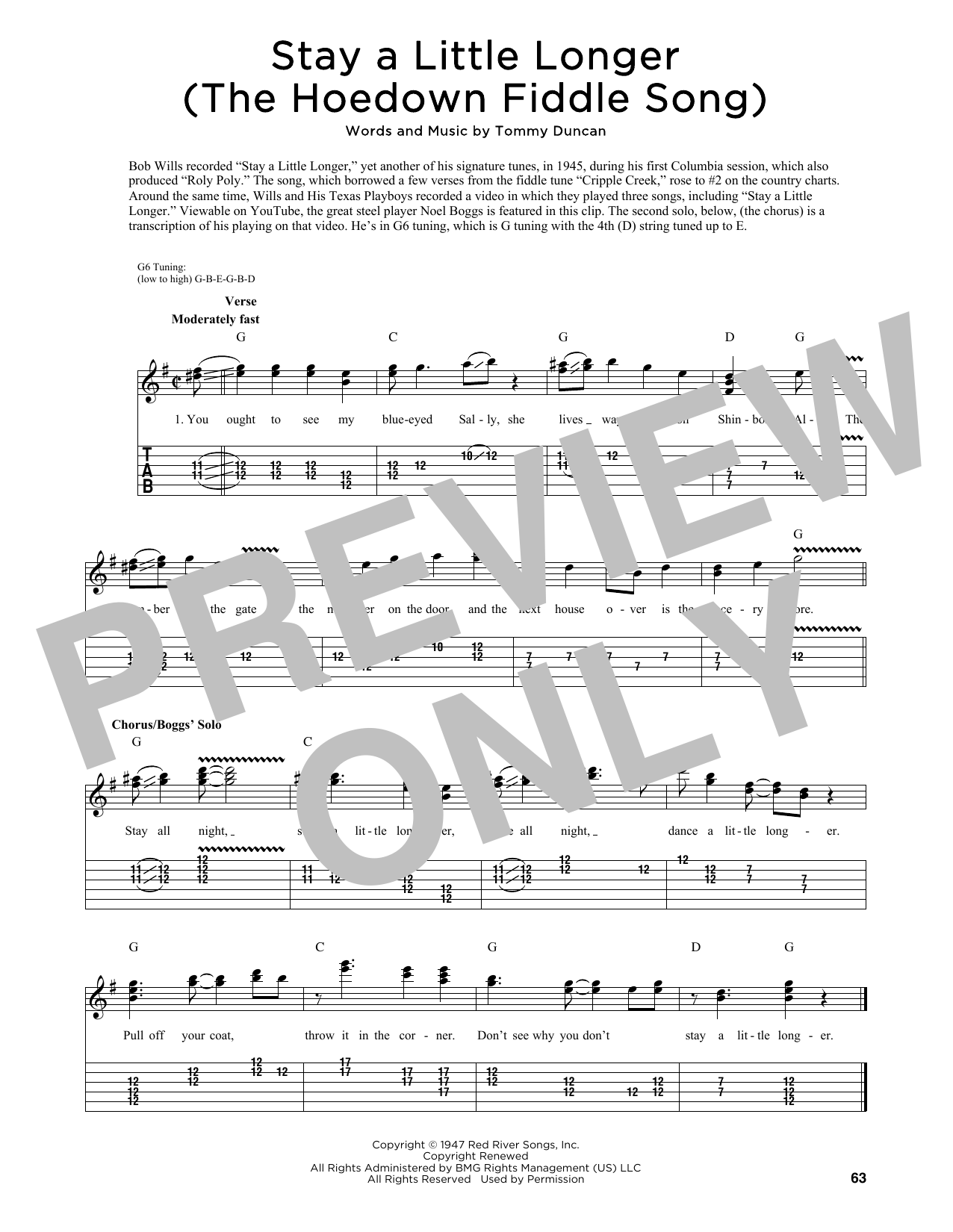 Bob Wills Stay A Little Longer (The Hoedown Fiddle Song) (arr. Fred Sokolow) Sheet Music Notes & Chords for Guitar Tab - Download or Print PDF