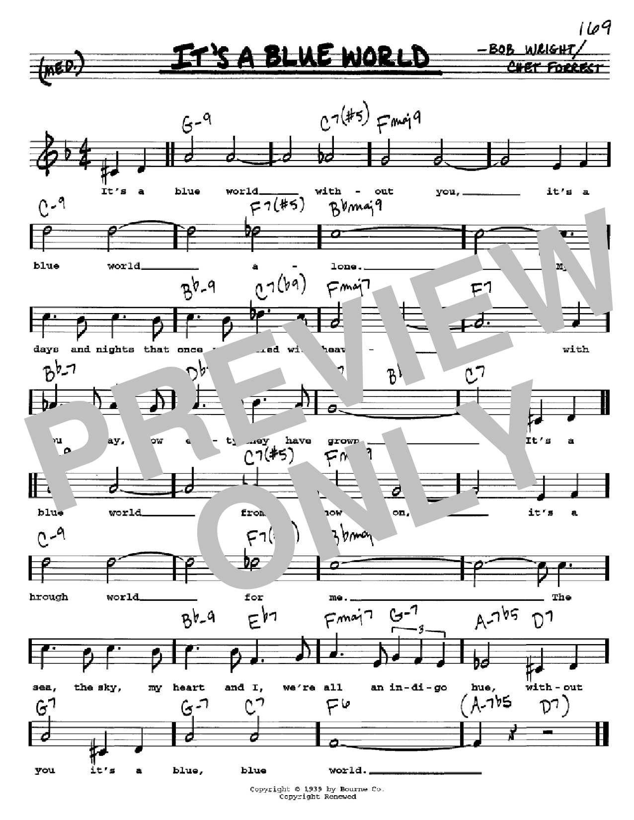 Bob Wright It's A Blue World Sheet Music Notes & Chords for Real Book - Melody, Lyrics & Chords - C Instruments - Download or Print PDF