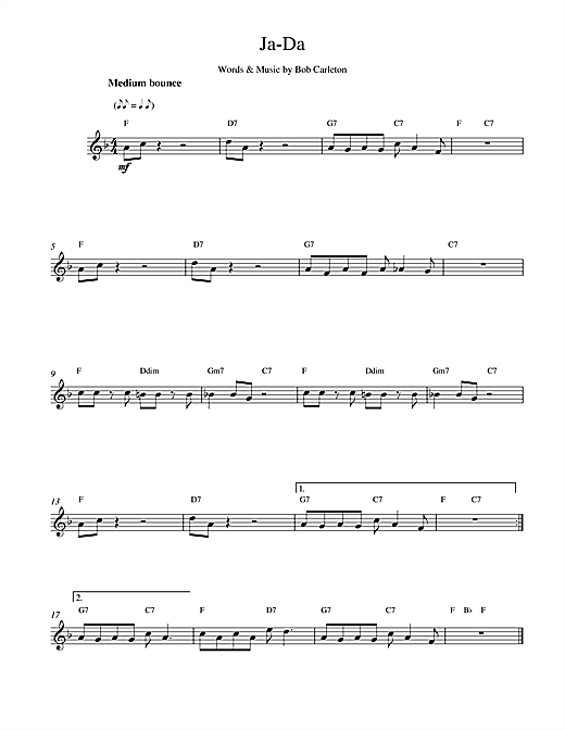 Preview Bob Carleton Ja-Da Jazz sheet music, notes and chords for Melody Line & Chords, SKU: 14635 Ja-Da sheet music