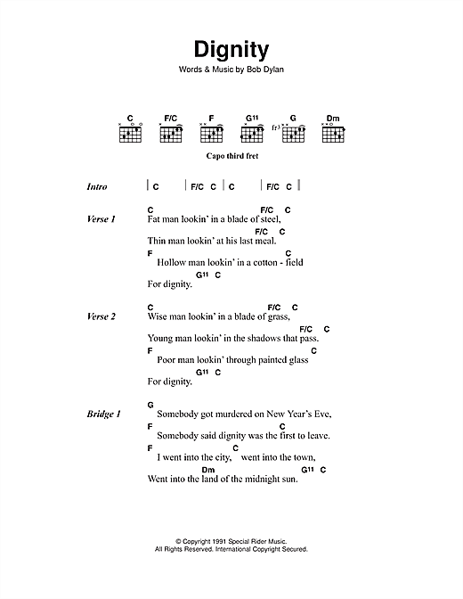 Bob Dylan "Dignity" Sheet Music | Download PDF Score 123018