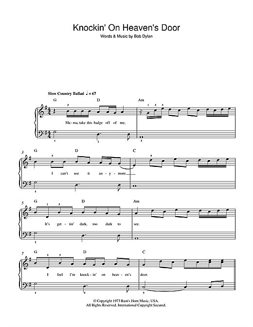 Atticus atómico Murmullo Bob Dylan "Knockin' On Heaven's Door" Sheet Music | Download PDF Score 23788