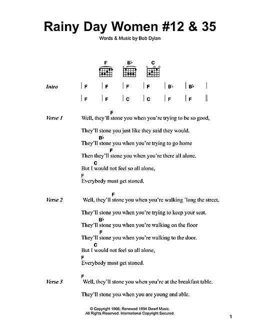 Bob Dylan Rainy Day Women #12 & 35 Sheet Music Notes & Chords for Lyrics & Chords - Download or Print PDF