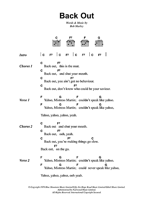 Bob Marley Back Out Sheet Music Notes & Chords for Lyrics & Chords - Download or Print PDF