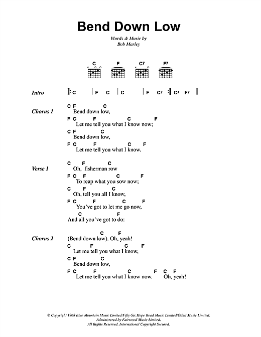 Bob Marley Bend Down Low Sheet Music Notes & Chords for Lyrics & Chords - Download or Print PDF