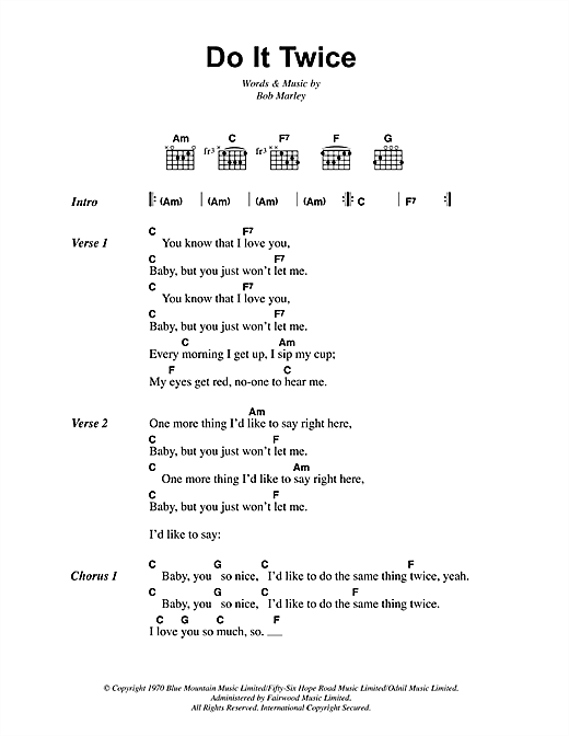 Bob Marley Do It Twice Sheet Music Notes & Chords for Lyrics & Chords - Download or Print PDF