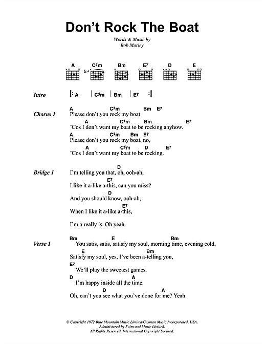 Bob Marley Don't Rock The Boat Sheet Music Notes & Chords for Lyrics & Chords - Download or Print PDF