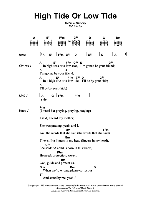 Bob Marley High Tide Or Low Tide Sheet Music Notes & Chords for Lyrics & Chords - Download or Print PDF