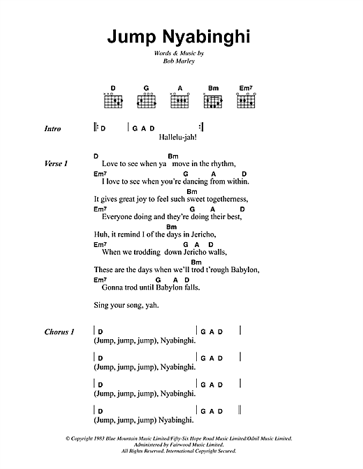 Bob Marley Jump Nyabinghi Sheet Music Notes & Chords for Lyrics & Chords - Download or Print PDF
